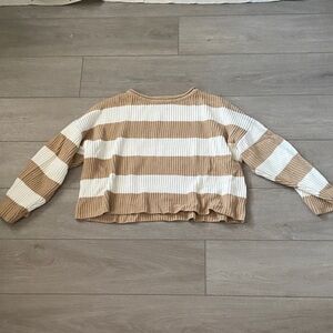 Oversized Striped Tan and White Women's Sweater